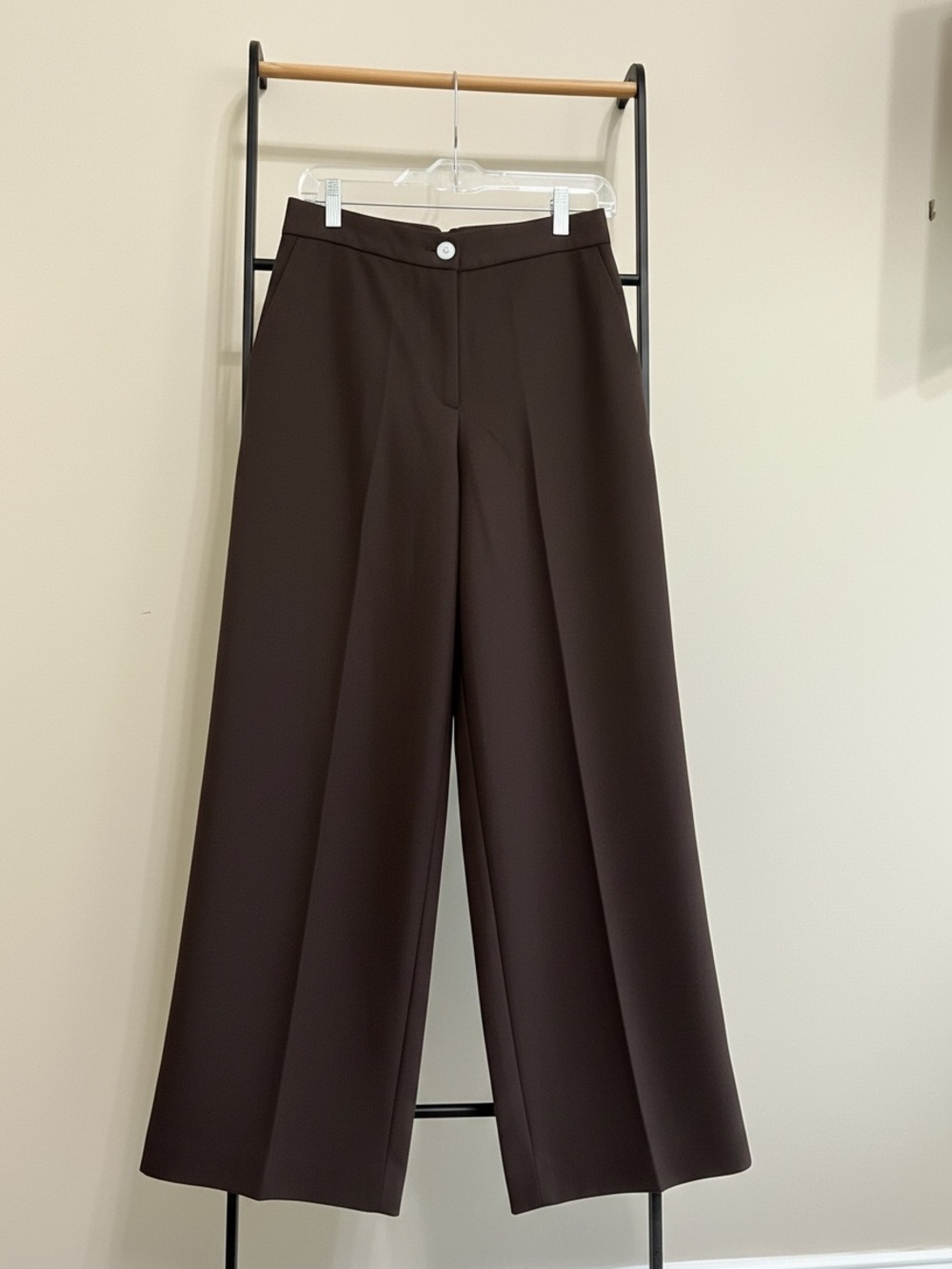 H&M Brown High Waisted Wide Leg Trousers 2 NWT Dark Academia - Picture 3 of 8